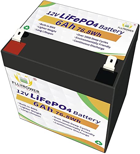 12v 6Ah Lifepo4 Battery with BMS for Lamp, Kids Scooters, Fishfinder, Lawn Mower, Fios, Power Wheels, Solar System, UPS, Trolling Motor and More