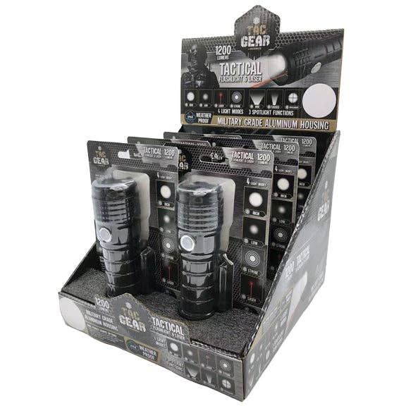 Tac Gear 1200 Lumen Flashlight & Laser Soft Grip - 6/Display