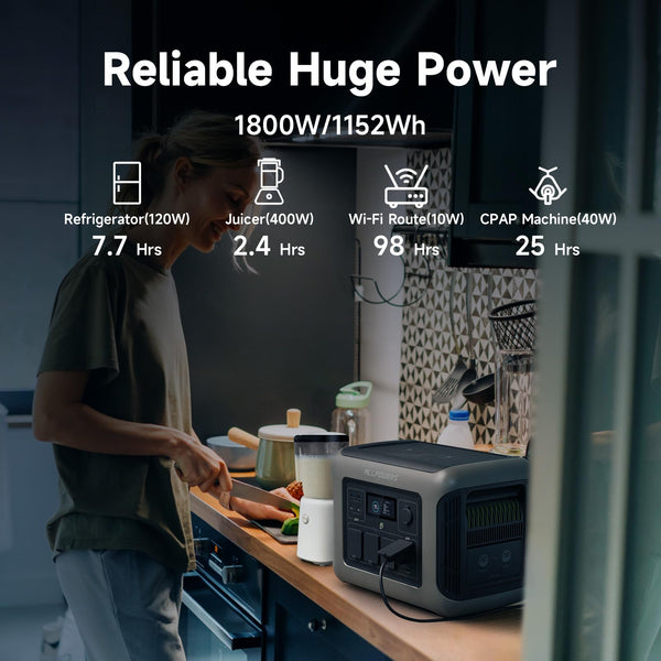 ALLPOWERS R1500 Portable Power Station, 1152Wh Expandable LiFePO4 Battery Backup w/ 4 1800W (3000W Peak) AC Outlets, 0-80% in 40 Min, 43dB UPS Solar Generator for Camping, Off-Grid, RV, Home Use