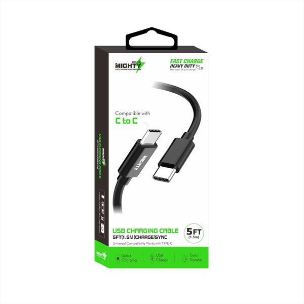 Mighty Fast Charging 5FT Type-C to Type-C Cable Black MK16