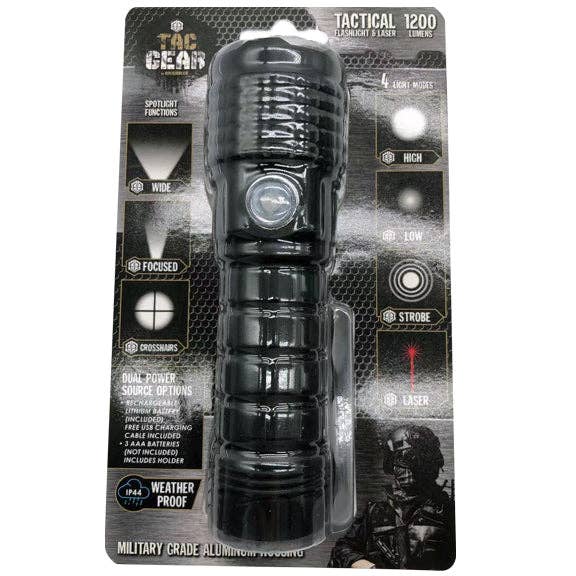 Tac Gear 1200 Lumen Flashlight & Laser Soft Grip - 6/Display