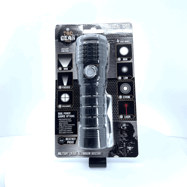Tac Gear 1200 Lumen Flashlight & Laser Soft Grip - 6/Display