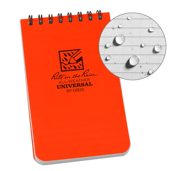 Rite in the Rain 3" x 5" Top Spiral Notebook, Orange