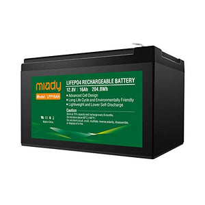 12V 16Ah Deep Cycle LiFePO4 Battery, 2000 Cycles Miady LFP16AH Rechargeable Battery, Maintenance-free Battery for Golf Cart, Boat, Solar System, UPS etc