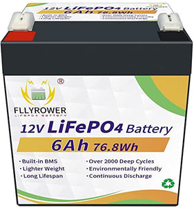 12v 6Ah Lifepo4 Battery with BMS for Lamp, Kids Scooters, Fishfinder, Lawn Mower, Fios, Power Wheels, Solar System, UPS, Trolling Motor and More